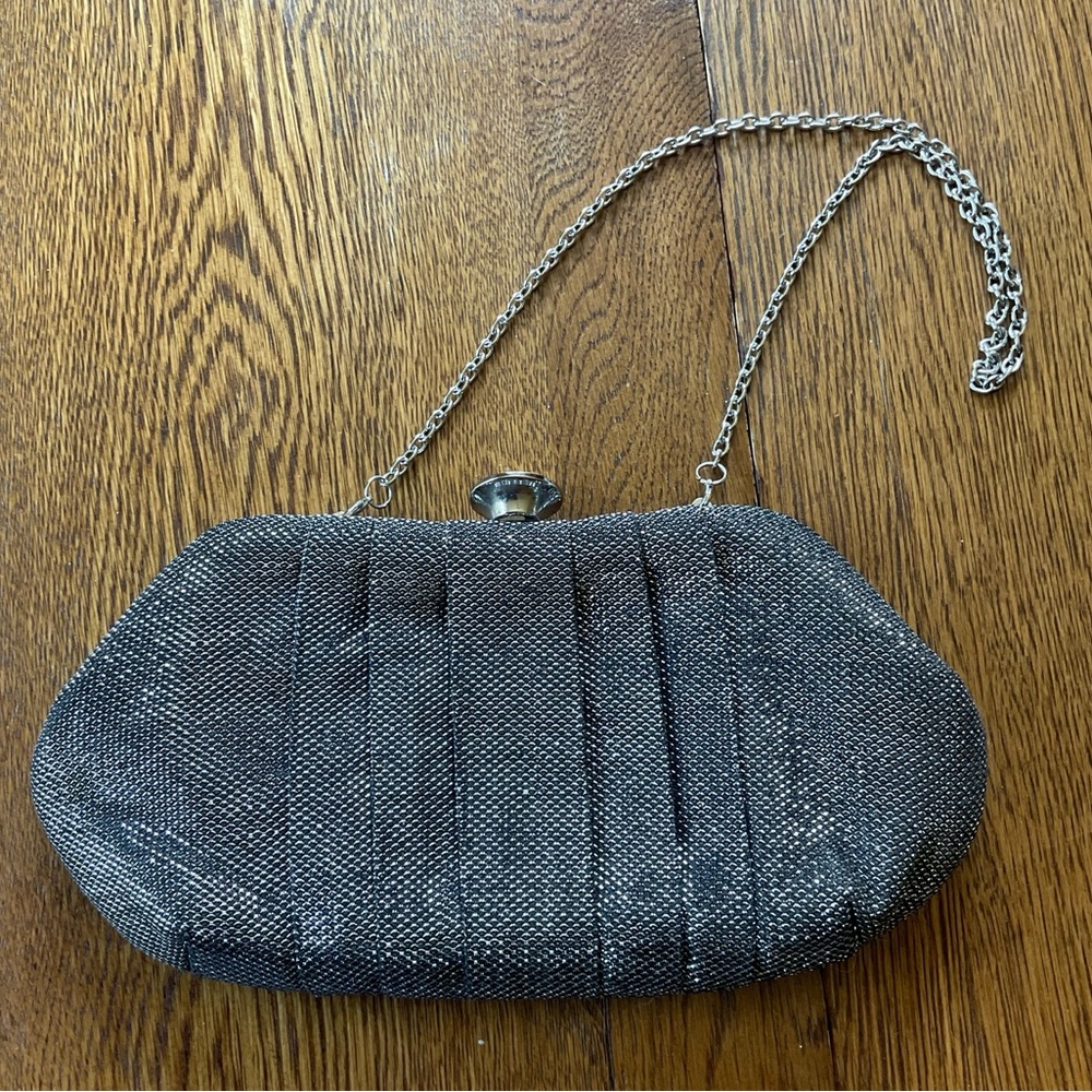 Expressions NYC Vintage Silver Sparkle Clutch With Chain Purse